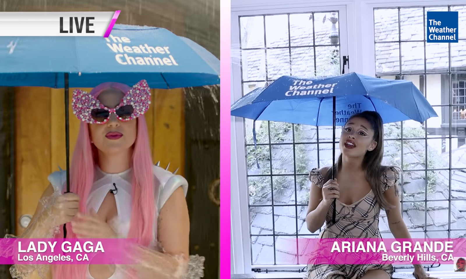 Ariana Grande e Lady Gaga são as garotas do tempo para ação promocional de 'Rain On Me'