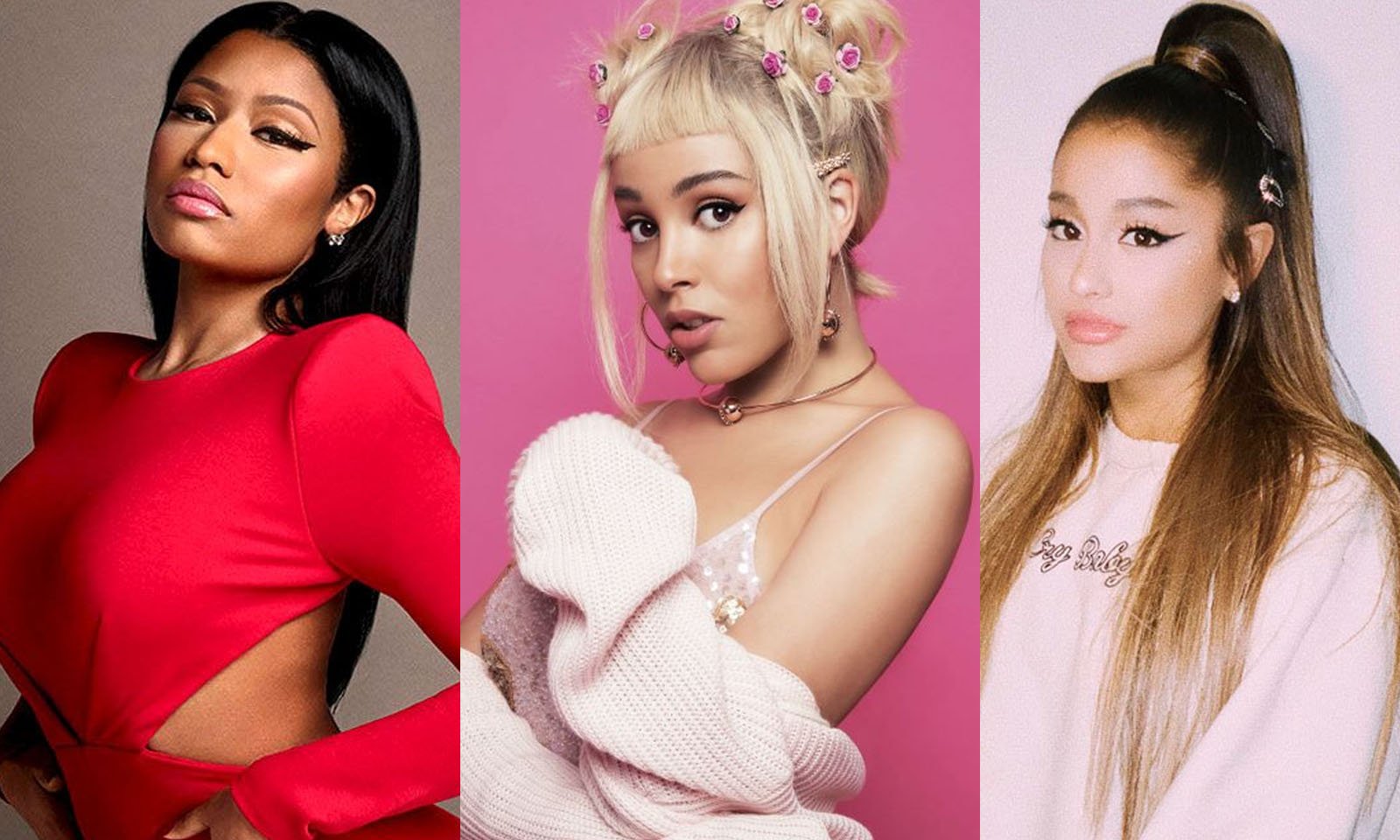 Parceria entre Nicki Minaj, Doja Cat e Ariana Grande pode ser lançada em breve