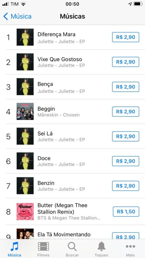 Juliette coloca todas as canções do primeiro EP no Top 7 do iTunes Brasil